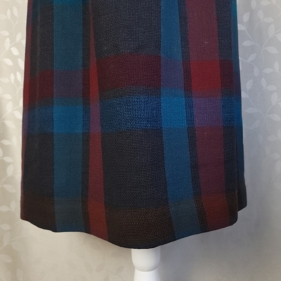 Vintage Buffalo Plaid Dark Academia Wool Midi Skirt Jewel Red Teal Prophecy - Picture 5 of 15